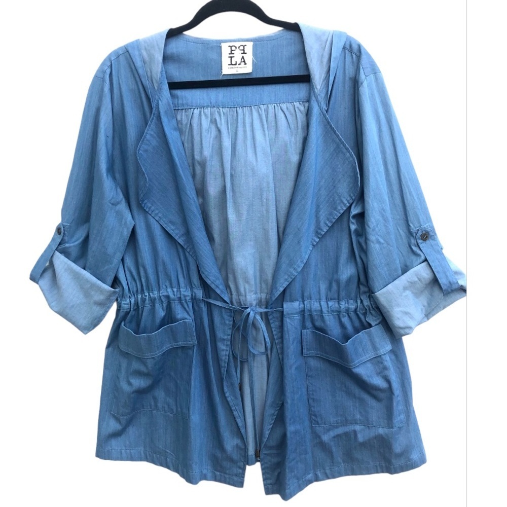 PPLA blue chambray blazer drawstring waist rolled sleeve L